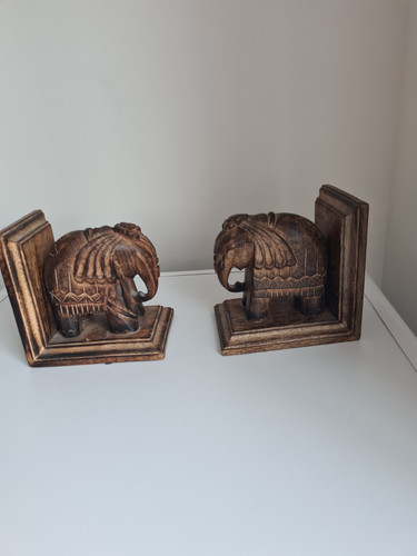 Pair carved wooden - wooden, elephant