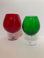 Mid century Murano ? Art glass vases Red Green x 2 vintage Christmas decor VGC
