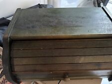 Tambour Fronted Wooden Bread Bin Green Vintage Large