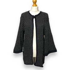 Hampstead Bazaar Cardigan Grey Black Edge To Edge Wool Blend Medium Women's