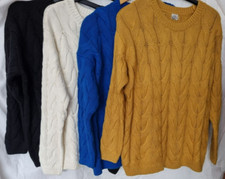 Women s Chunky Cable Crew Neck Cotton Mix Relaxed Jumper Size  Small and Large