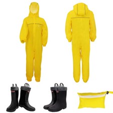 ZORAX Yellow Kids Rain Suit Waterproof Puddle Suit Overalls & Boots With Handles