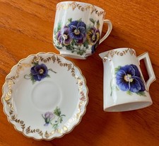 Victoria Czecho-Slovakia 1918 - 1939 Minature Cup, Saucer and Jug Floral Pansy