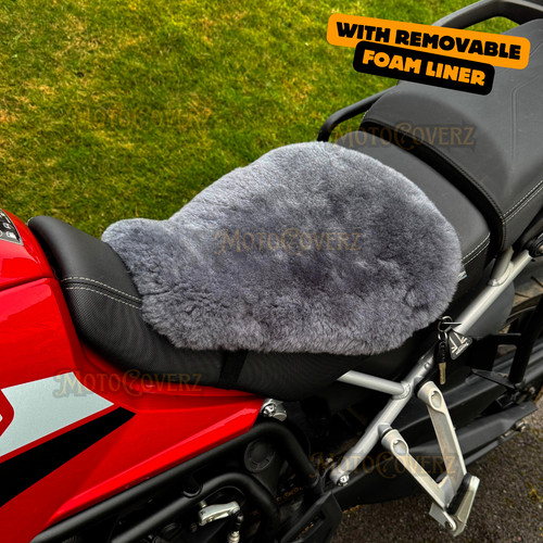 Grey motorcycle sheepskin seat - sheepskin,