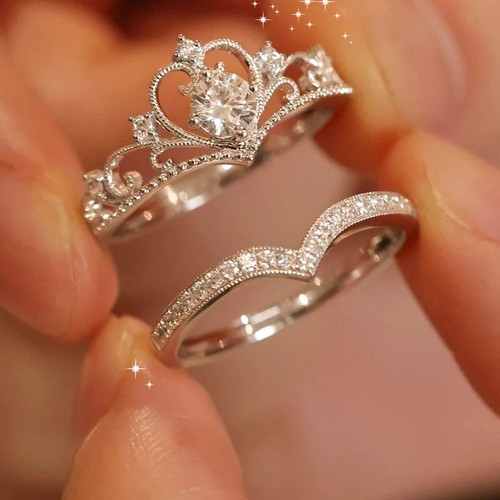 Women tiara ring set silver - ring,