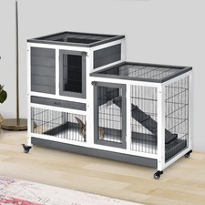 Rabbit Hutch Bunny Guinea Pigs House Animal Pet Cage Wheels Indoor Enclosed Run