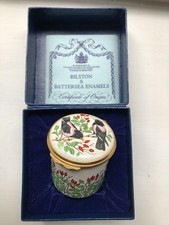 Bilston Battersea Enamel Bird and Rosehips Trinket Box