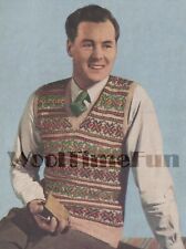 Vintage Knitting Pattern Men's 1940s Classic Fair Isle Slip Over/Tank Top
