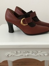 Ladies Stunning Designer Dark Tan Leather Shoes Size 3(36) Kitten Heel