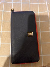 DAKS Navy Leather Zip Around