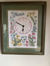 Completed Cross Stitch Clock Wall Hanging