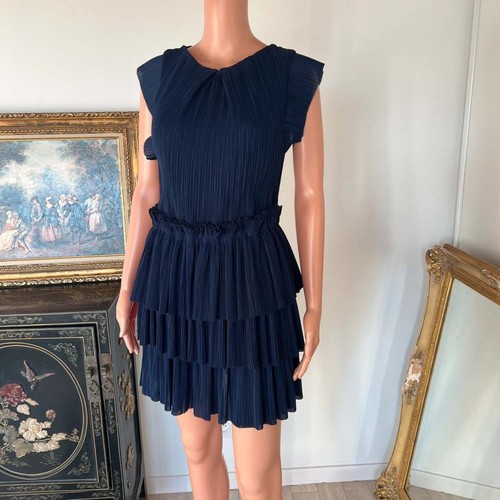Navy blue ruffle dress robe - navy,