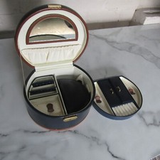 Jewellery Box Dulwich Design Leather Navy & Tan With Lift Out Sections