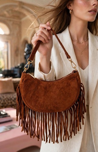 Brown suede fringe - brown,
