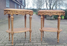Side Tables Pair (2) Louis XVI Pink Marble Gold Beech French Antique Style Decor