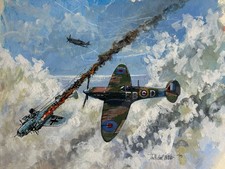 Unframed Signed Watercolour By John Michael Webster WW2 Spitfire Aviation