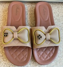 New Free Delivery Ladies Khaki Bow Sandal Sliders UK Size 6/EU 39 Party/Holiday