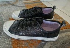 Girls Black Glitter Canvas Pumps Shoes Size: UK: 3/EU: 36