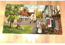 Vintage Rug Floor Or Wall Hanging Pictorial Country Scene 50" X 27"