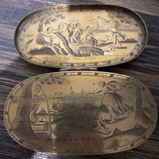 Antique Dutch Brass Snuff Box c.1740-1760 Engraved Mythological Scenes Rare