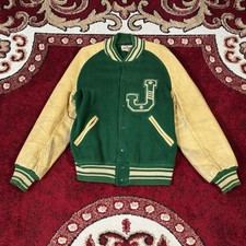 Vintage 60s Bucks Sporting Goods "J" Baseball Wool Leather Varsity Jacket Size S