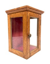Antique Oak Framed Wooden Glazed Wall Collectors Display / Shop Cabinet c1930