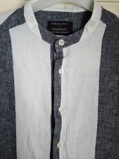 Shirt Grandad Collar Style Grey White Stripe Long Sleeve Small Mens Primark