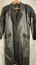 Vintage 1980's Ladies Med Long Black Leather Trench Coat by General Clothing...