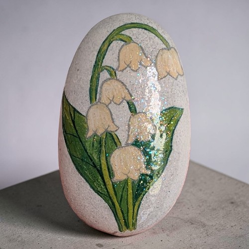 Hand painted pebble - lily, of