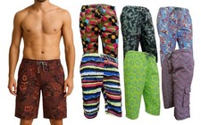 Mens Cargo Swim Shorts Summer Beachwear Swimming Surf Board Printed 3/4 Pants