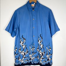 Hip Hop Skater B-Boy Streetwear Surfer Shirt Y2K Button Up Blue Size XL