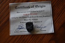 Coal from the RMS Titanic- Certificate of Authenticity (Object no. 94/0036)