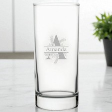 Personalised Engraved Any Initial High Ball Glass Vodka Gin Spirit Mixer