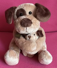 Harrods Dog (8”) With Baby Puppy (5”) Beige Brown Soft Plush Toy