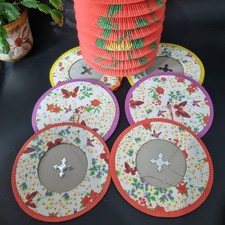 Vintage 1960s Chinese Paper Lanterns Accordion Floral Butterfly Print X 7