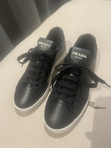 Prada black leather trainers - prada,