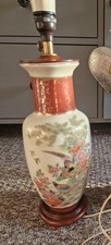 Japanese Satsuma Kutani Temple Jar Table Lamp Peacocks Scene Gilt Decoration