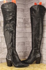 BLACK FAUX LEATHER THIGH HIGH
