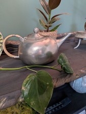 Vintage Guernsey Pewter Teapot with Cane Handle – Made in Channel Islands