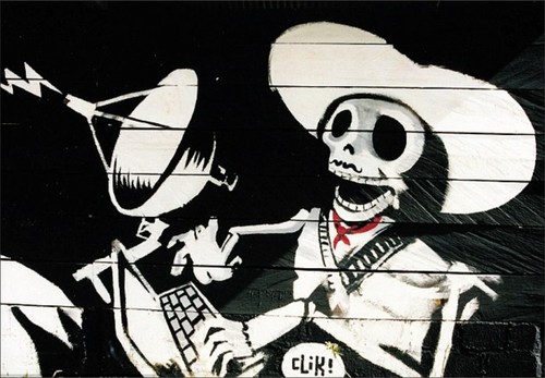 Banksy computer skeleton vinyl - skeleton,