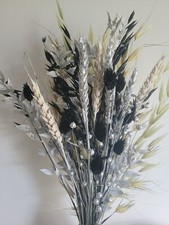 DRIED FLOWER BOUQUET 40CM HANDMADE CHRISTMAS MIXED - WHITE, BLACK & SILVER