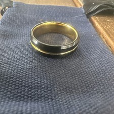 8mm Tungsten Carbide Ring Black Strip & Gold Grooved Brushed Finish size Y 1/2