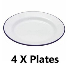 4 X 20cm Flat Dinner Plate White Falcon Genuine  Enamel 