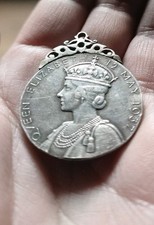 1937 King George VI Elizabeth Coronation Silver Commemorative Medal Pendant