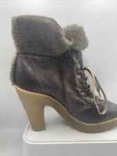 Bertie Brown Leather Ankle Boot Fluffy Lining And Cuff. Lace Up. Zip. UK3 EU36