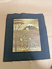 Original African Banana Leaf Artwork Marquetry  Giraffes Mountain Safari art