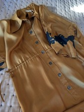 Toast Border Print Silk Twill Dress. Size Small in Soft Ochre/Oil