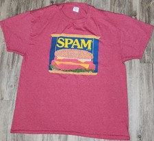 Vintage Spam Logo Print T-Shirt Food Hanes Red Tee size Large