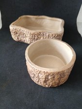 2 x Vintage Hillstonia Studio Pottery Stoneware Bark Planters Plant Pots 