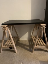 IKEA Mittback Trestle Desk Black Top, Solid Birch Legs Adjustable Height/Tilt